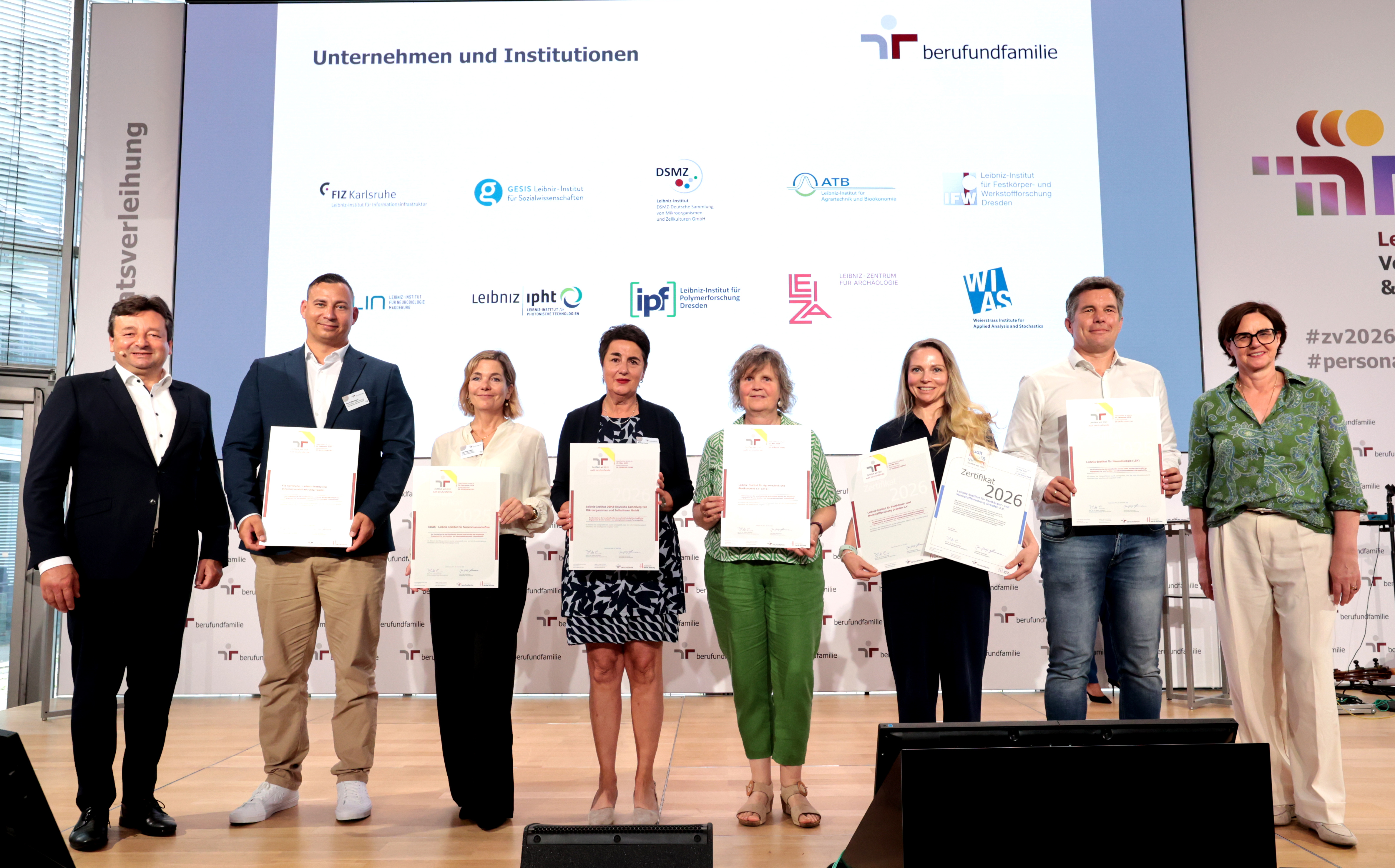 FIZ Karlsruhe – Leibniz-Institut für Informationsinfrastruktur GmbH (Z4 abf), GESIS – Leibniz-Institut für Sozialwissenschaften (Z6 abf), Leibniz-Institut DSMZ-Deutsche Sammlung von Mikroorganismen und Zellkulturen GmbH (Z6 abf), Leibniz-Institut für Agrartechnik und Bioökonomie e.V. (ATB) (Z6 abf), Leibniz-Institut für Festkörper- und Werkstoffforschung Dresden e.V. (Z7 abf, Z1 abv), Leibniz-Institut für Neurobiologie (LIN) (Z5 abf)