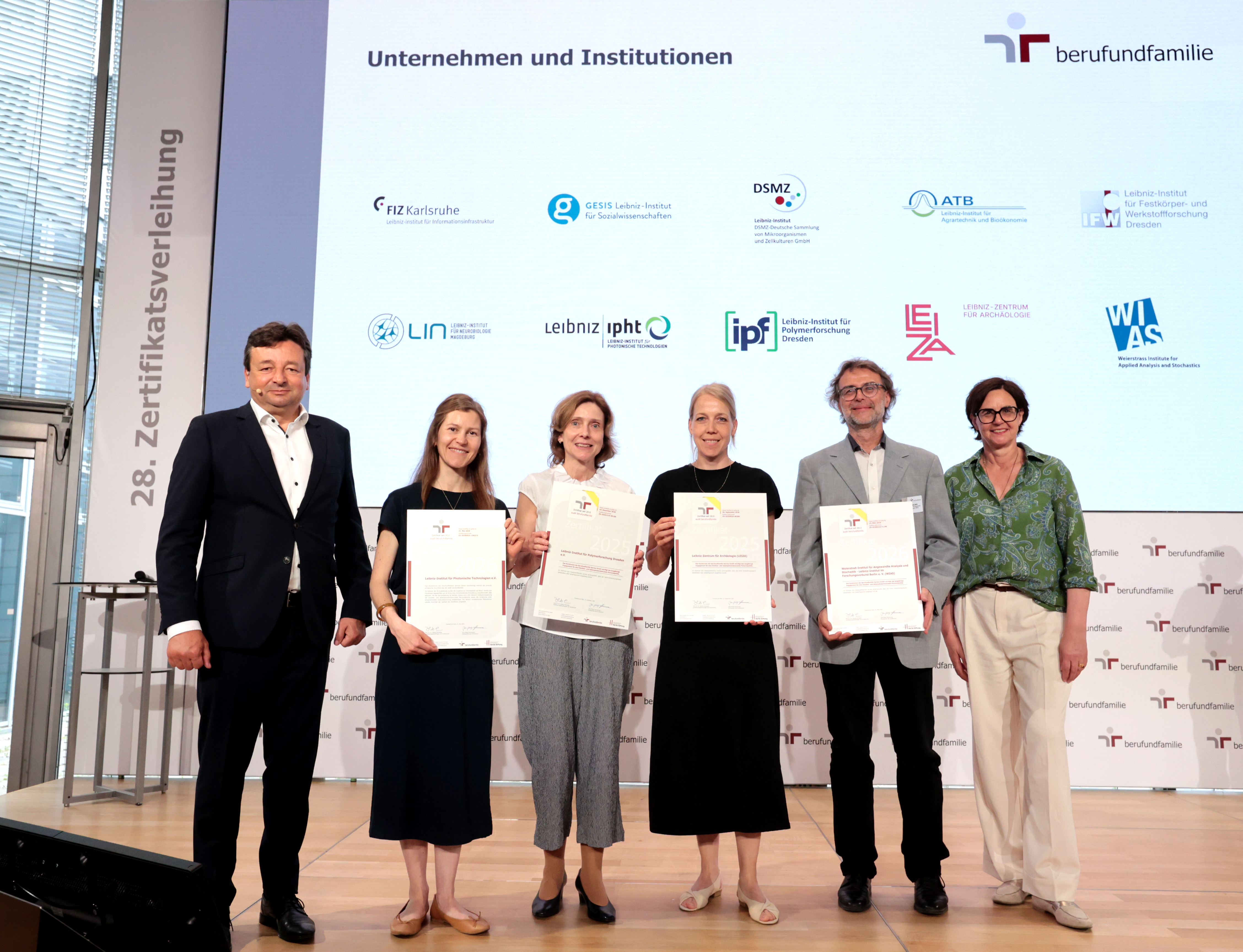 Leibniz-Institut für Photonische Technologien e.V. (Z2 abf), Leibniz-Institut für Polymerforschung Dresden e.V. (Z6 abf), Leibniz-Zentrum für Archäologie (LEIZA) (Z4 abf), Weierstraß-Institut für Angewandte Analysis und Stochastik (WIAS) (Z5 abf)